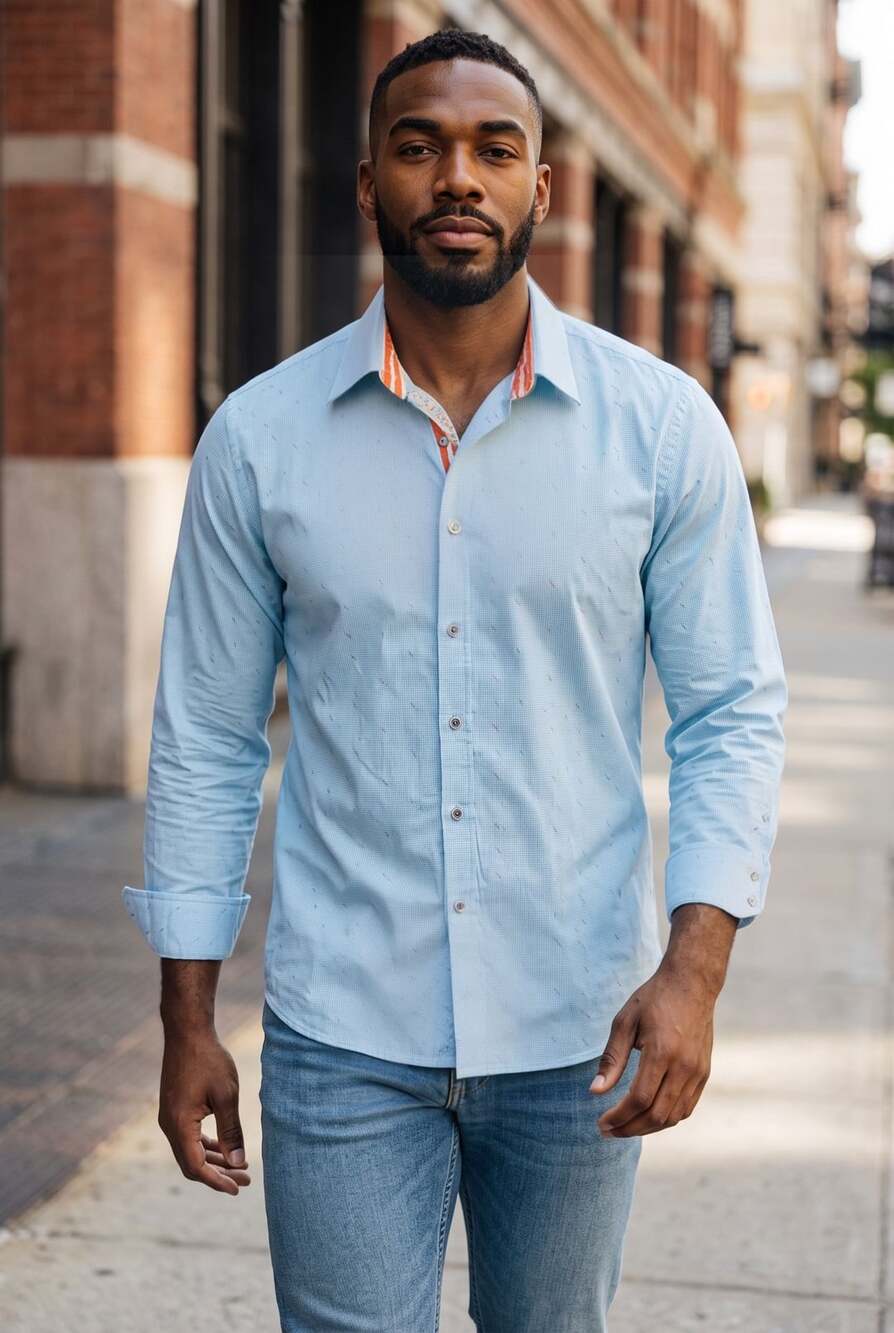 Robert Graham Dress Shirt Light Blue Cotton Long Sleeve